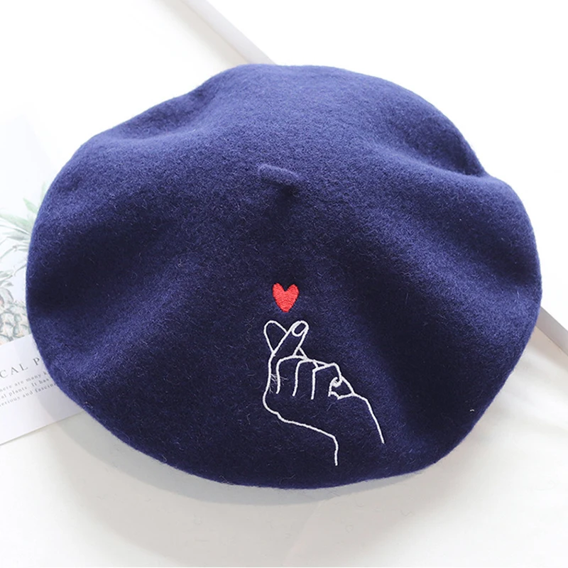 Wholesale Autumn Winter Cheap French Berets for Fashion Woman Plain Color Custom Wool Embroidered Felt Beret Hat