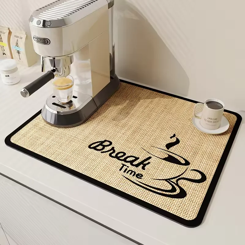 Coffee Mat Coffee Bar Spill-Proof Mat, Dish Drying Mat Hide Stain Absorbent Waterproof Rubber Backing Fit Under Coffee Machine