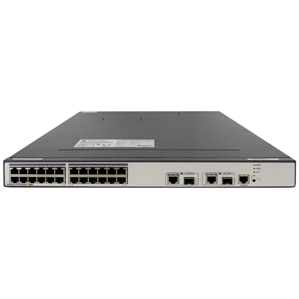 S2700-26TP-PWR-EI Quidway Switch Mainframe(24 Ethernet 10/100 ports, 2 dual-purpose 10/100/1000 or SFP, PoE+, without power)