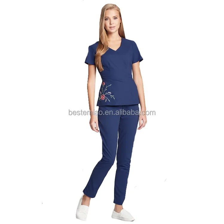Unique Style V Neck Embroidered Medical Clothing Hospital Uniform for nurses Hospital Clothing Scrub Clothes Uniform
