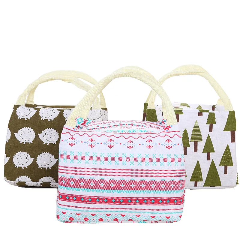 Popular Japanese Korean Printed Cotton Linen Insulation Bag Food Bento Bag Aluminum Film Ice Bag Thickened Lunch Box Insulation