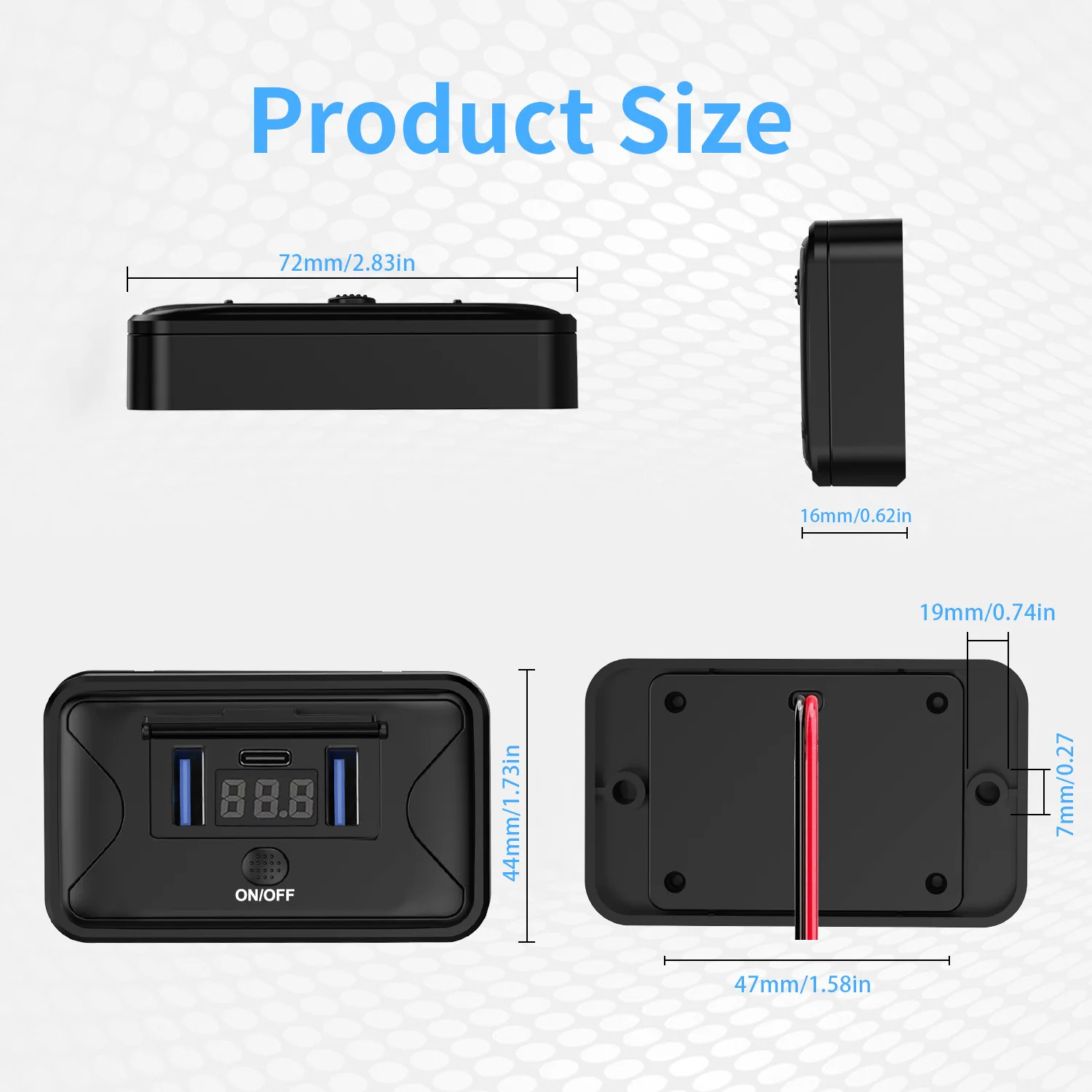 12V USB Car Charger Dual QC3.0 & PD 3.0 Switch Panel Wall Mount Power Outlet for Marine Boat ATV RV