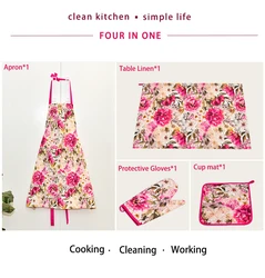 Cotton Kitchen Apron Set, Floral Print with One Front Pocket