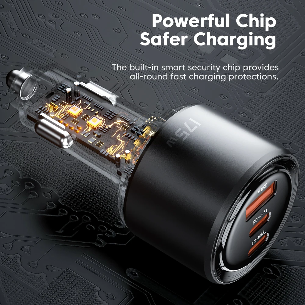 Toocki New Arrive 175W Charger Car Battery Car Charger Fast Charging Colorful 3 in 1 for iPhone15