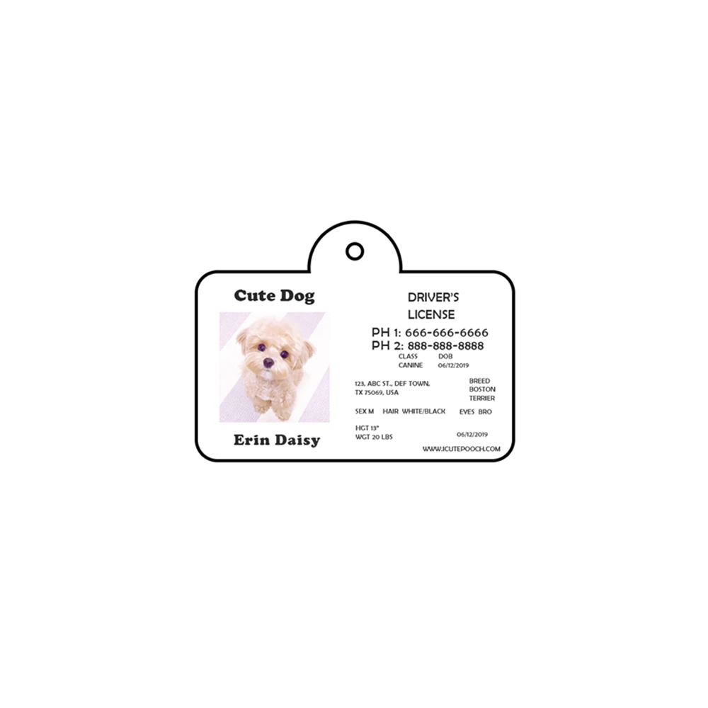  Blank Sublimation Aluminum Pet Dog Driver License Tags Glossy White
