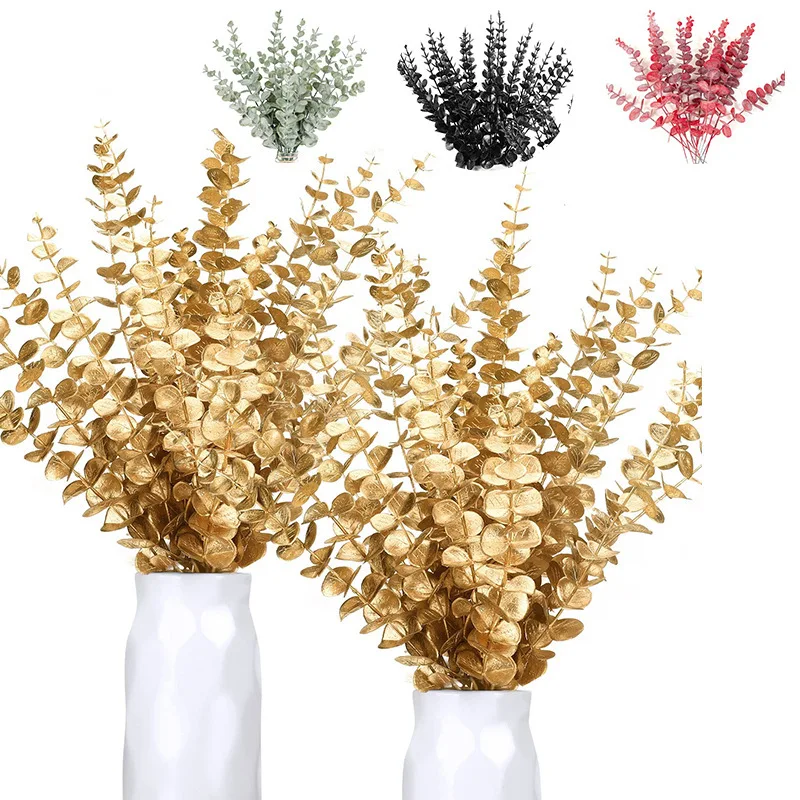 Joyflower syaf055 artificial flowers golden eucalyptus leaves artificial leaf stems for decorative plants wholesale