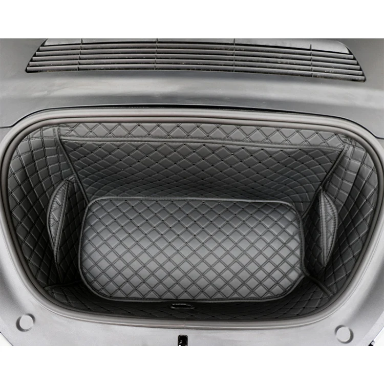 Car Trunk Mat for Tesla Model Y 2020+ 3D 5D All Round Car Trunk Mat PU Leather Trunk Mats