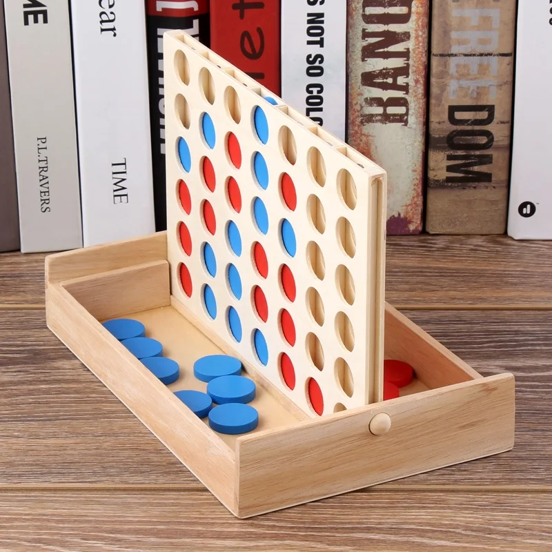 connect four 4 in row board game in wood wooden Early Educational foldable line up 4 game educational montessori toys