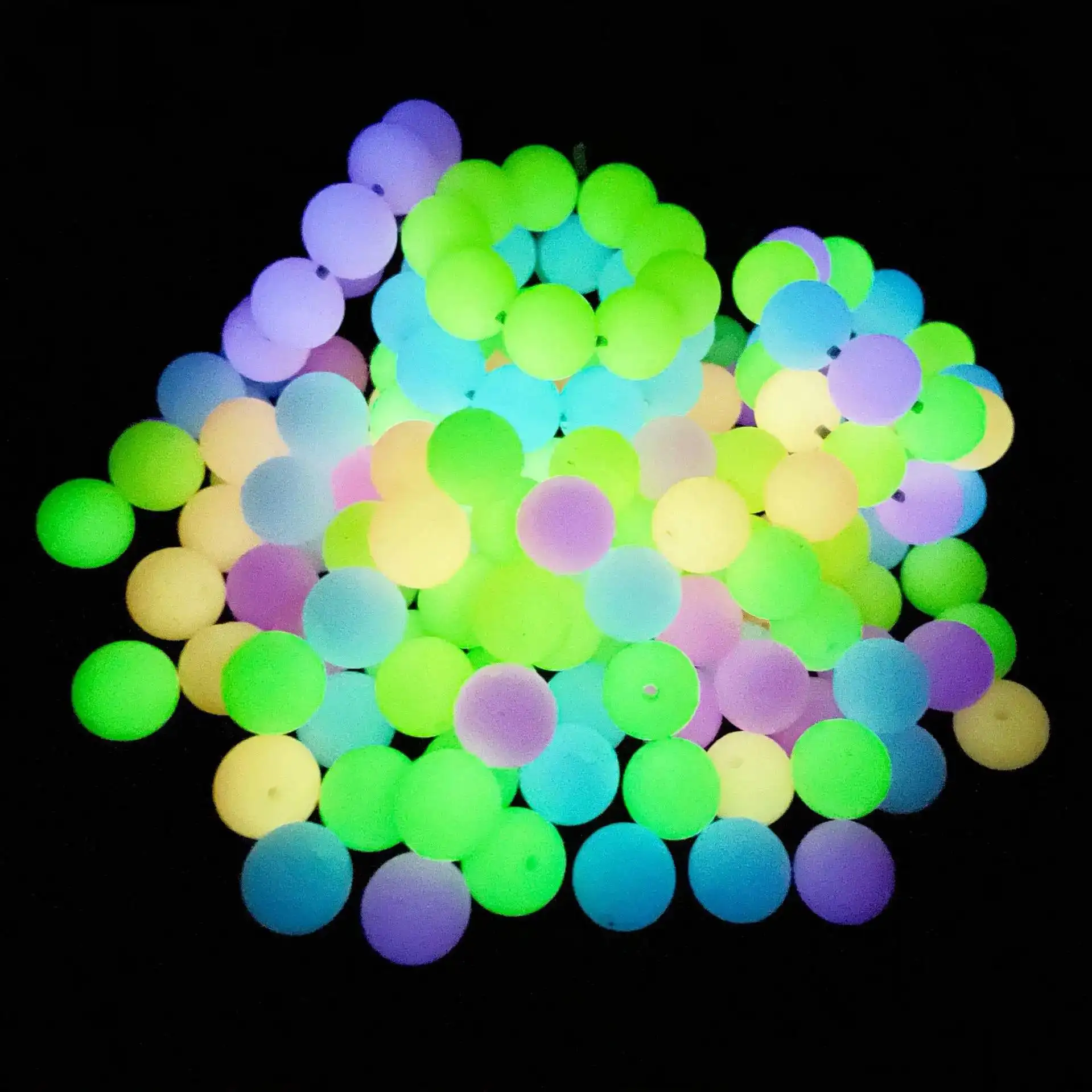 Bpa Free Food Grade 12mm 15mm Soft Glitter Silicone Beads Glow In Dark Silicone Luminous Bead for Jewelry Making