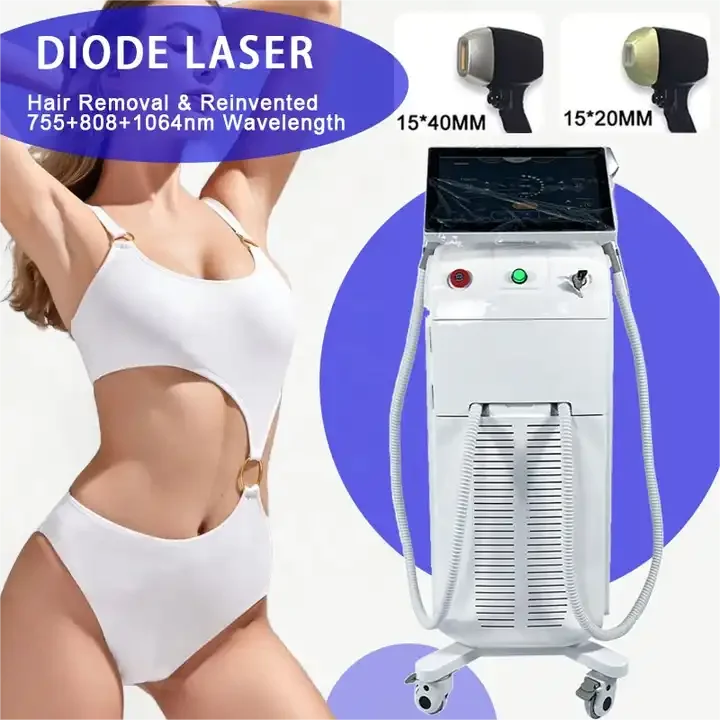 High Power 2400W Diode Laser Machine 755 808 1064NM 2 Handles 3 Wavelength 1600W Diode Laser Hair Removal Machine For Sale