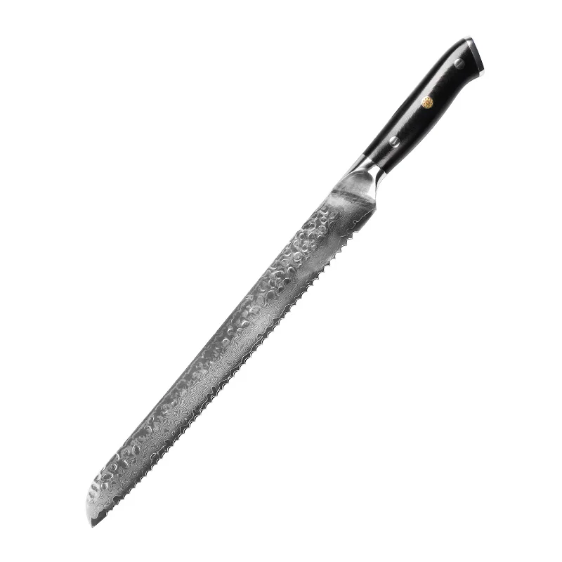 TianJiao Custom 12 inch Damascus Bread Knife with G10 Handle Forged VG10 Stainless Steel Serrated Bread Knives
