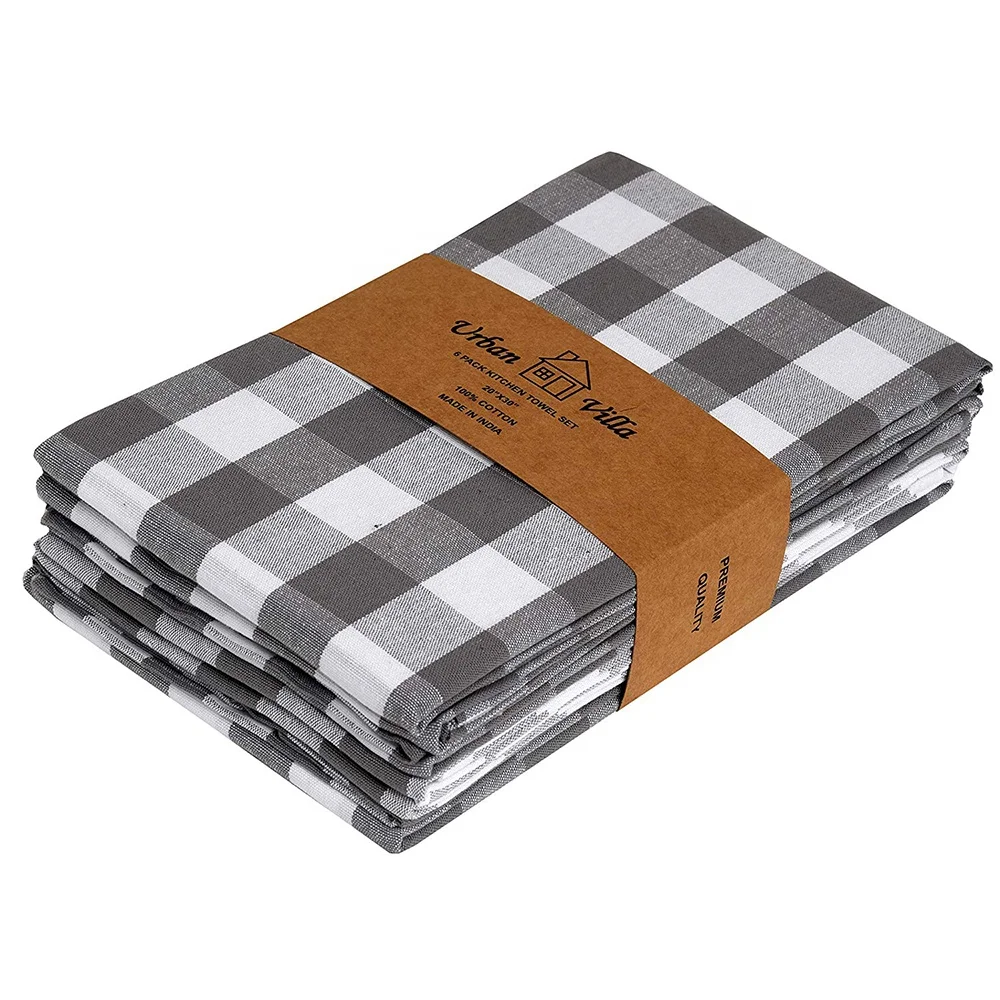 Premium Quality 100% Cotton Black and Red Plaid Kitchen Dish Towels