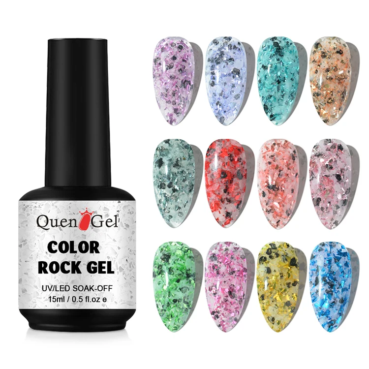 Factory Supply Professional Gel Nail Polish 12 Color Gold Blue Rock Flake Shine Gel Polish For Nails