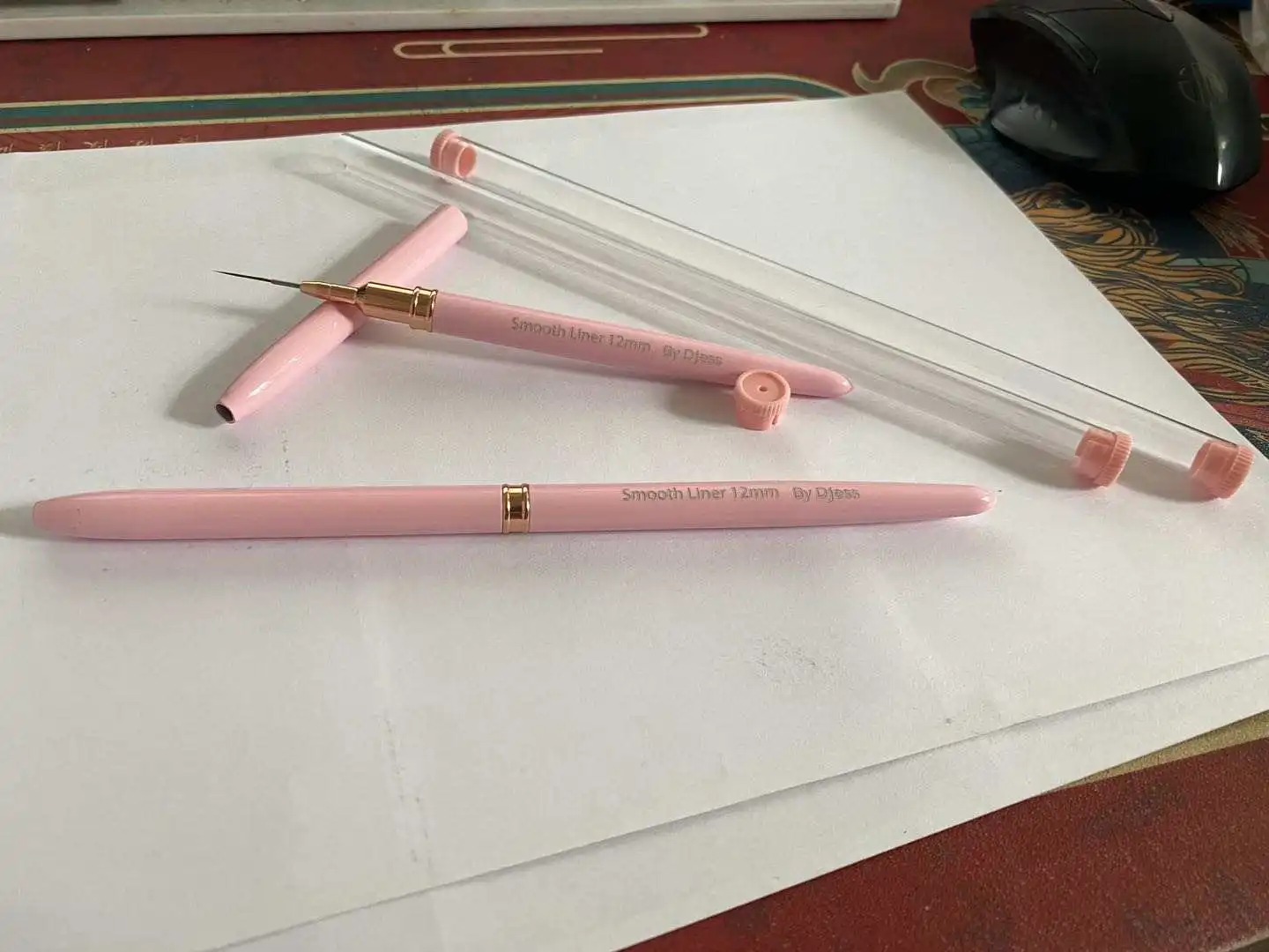Pink Gold Nail Art Liner Striping Brush Metal Handle Nail Drawing Pens UV Gel Polish Painting Nail Details Brush