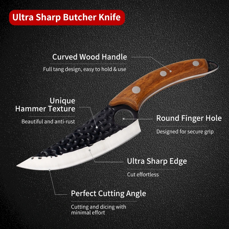 5inch high carbon steel Hand Forged cleaver Rosewood Handle kitchen butcher knife with leather sheath chef Knives