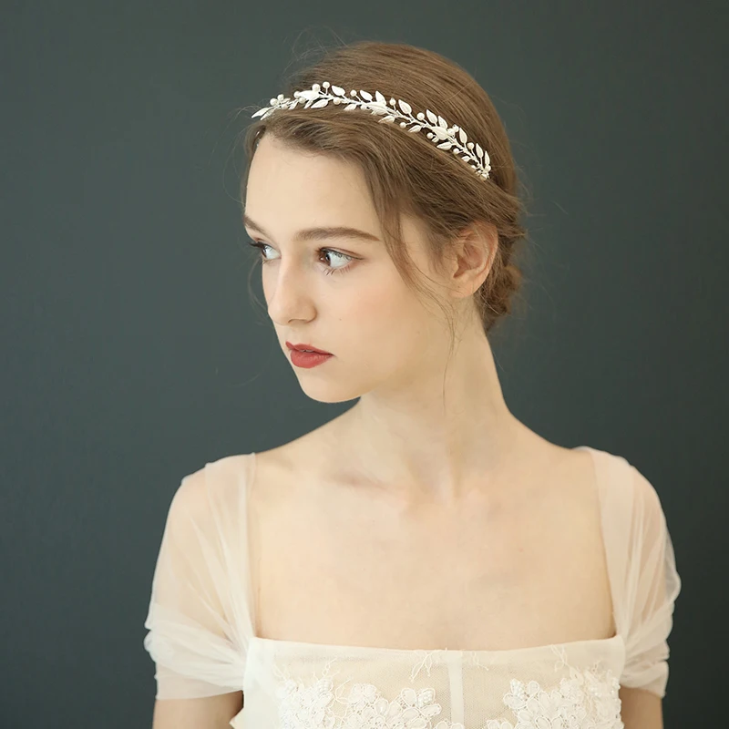 Handmade Fashion Creative Design Leaf Hair Accessories Pearl Bride Wedding Flower Headband