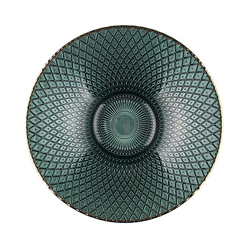 33 cm Hand Craft Green Modern Home Decorative Peacock Design Glass Charger Glass  Plate in Gold Teal for Party Wedding Christmas