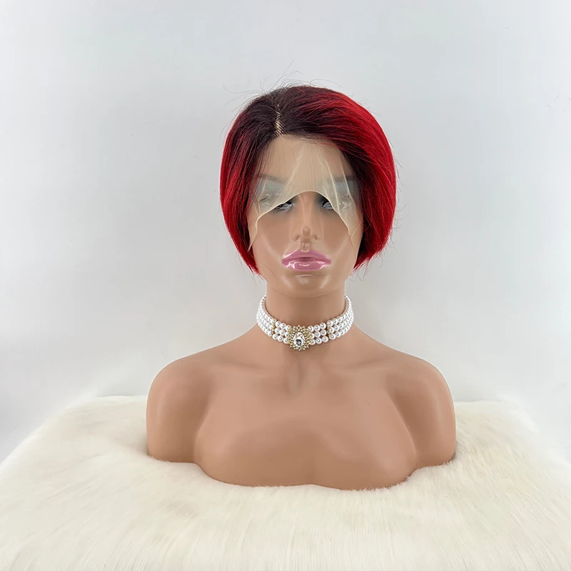 New Fashion 100% Natural Human Hair Lace Closure Perruque Pixie Cut Curls Short Bob Wigs