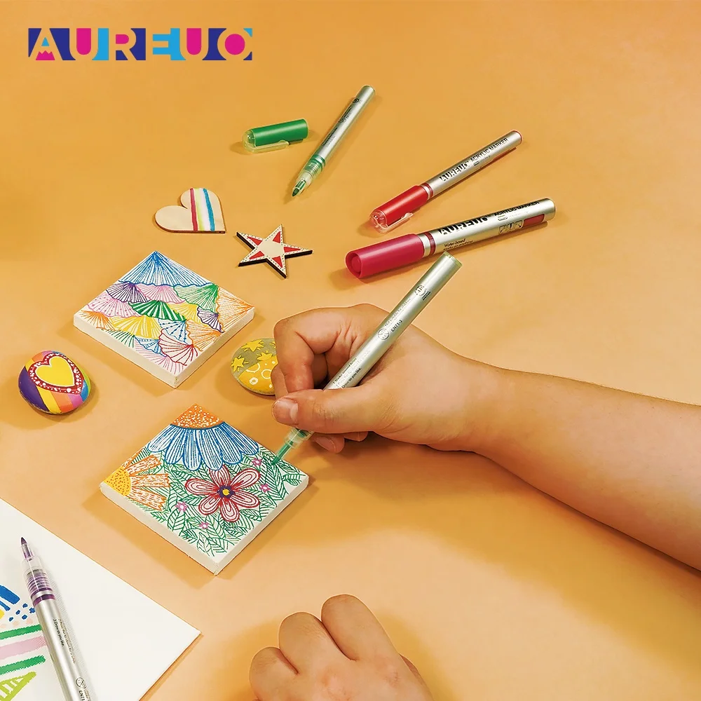 Phoenix 24 Colors 2mm Medium Tip 24pcs Acrylic Marker Pen Set for Stone Wood Glass Ceramic Plastic