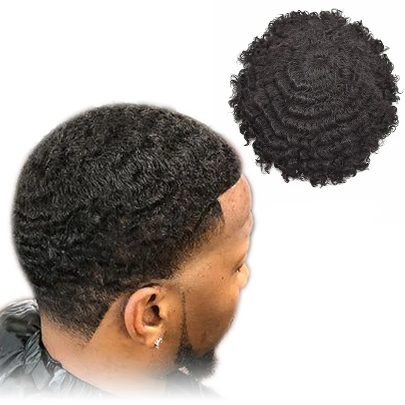 Full Skin Base Remy Indian Human Hair 4mm Wavy Hair Patch Mens Hair System