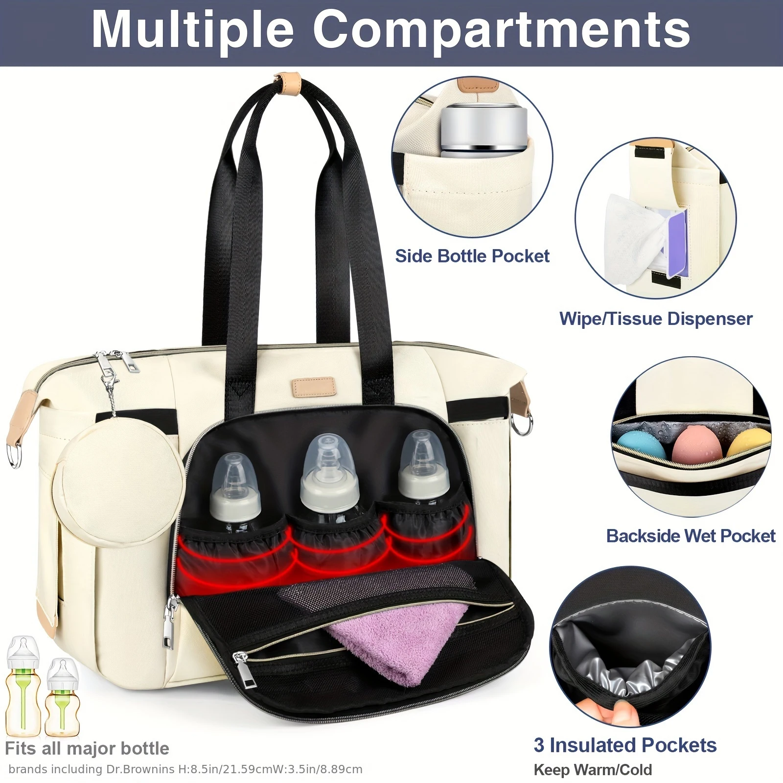 Factory Direct Sales Universal Diaper Bag Tote for Baby - Large Mommy Bag with Portable Changing Pad Fits All Strollers