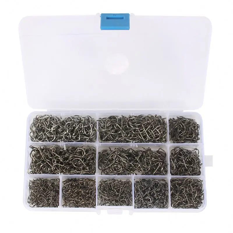 High quality 1600PCS Premium Fishhooks 10 Sizes Carbon Steel Box With Fishing Hooks W/Portable Plastic Box