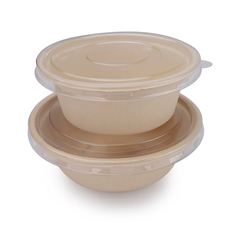 Disposable  Biodegradable Hot Soup Bowl Bamboo Pulp Food 12 Ounce Paper Bowls 32 Oz  Lunch Box With Lid Salad Bagasse Tableware