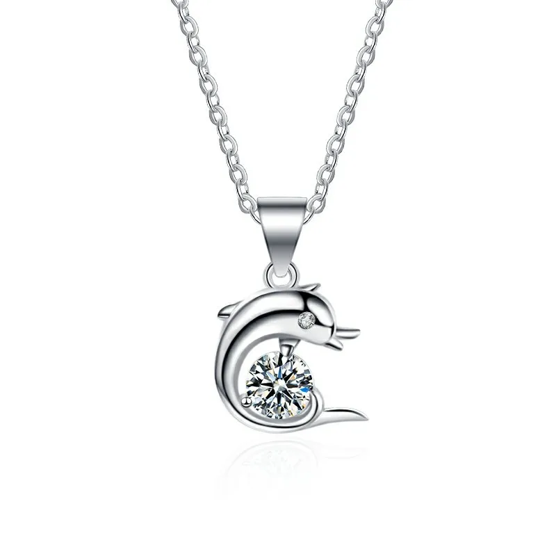 Unisex Sterling Silver 925  dolphin pendant 1 carat Moissanite Necklace cute dolphin necklace for Anniversary girlfriend sister