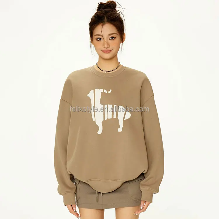 100% Cotton Oversized Sweatshirt For Women Crewneck Pullover 2024 Fall Fashion Clothes Crew Neck Hoodies Sweaters