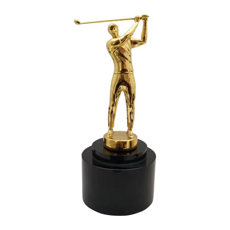 High Quantity 3D Metal Golden Plating Wood Base Golf Ball Trophy Awards