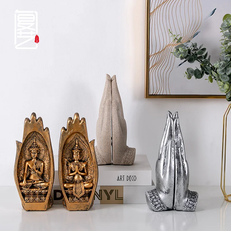 
2 Pcs/Pair Buddha Statue Hand Sculpture Monk Figurine Tathagata India Yoga Fengshui Home Decoration Accessories 