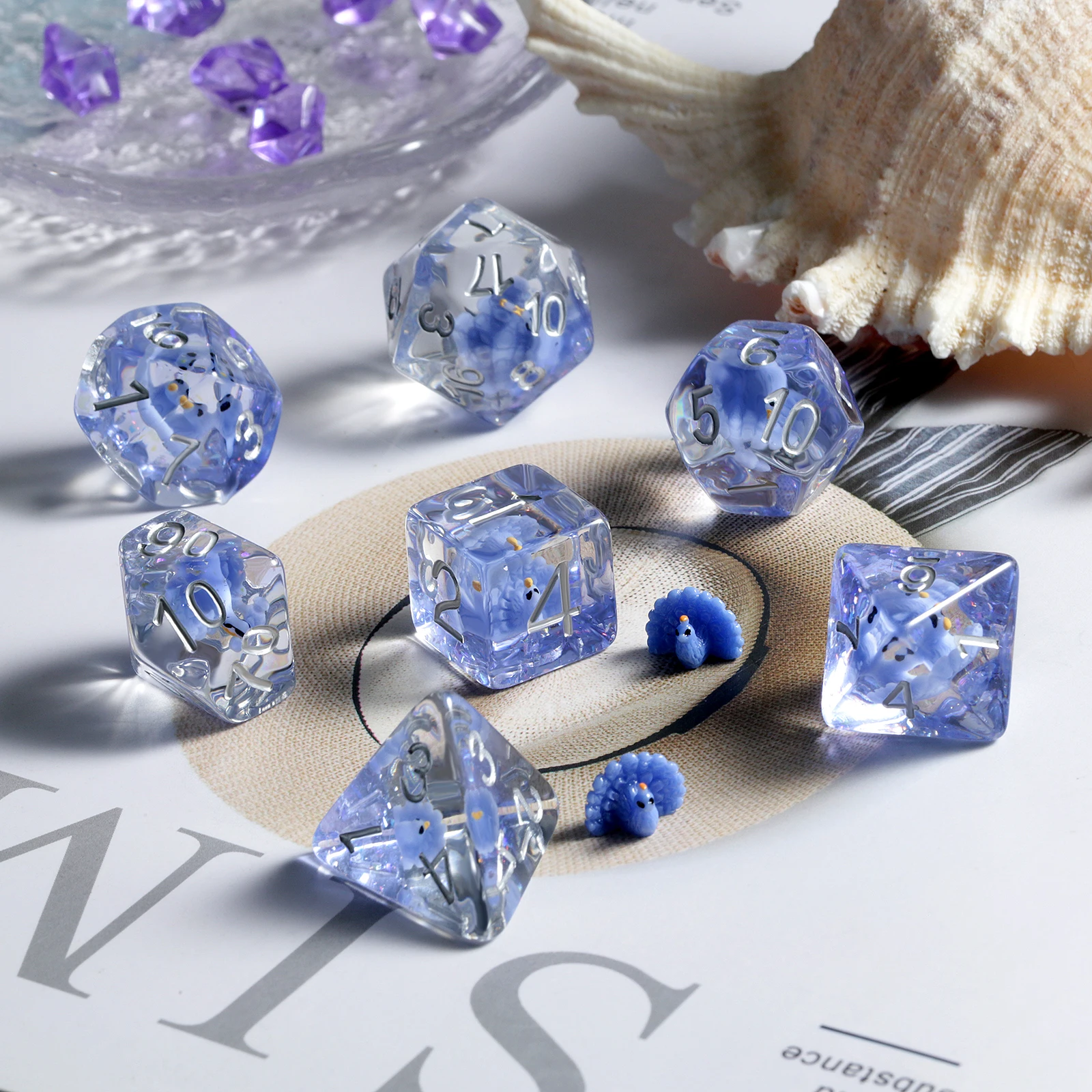 Peacock DND Dice Set Gaming Dice 7PCS Cute Resin D&D Dice for Dungeons and Dragons Role Playing Games and Tabletop Games