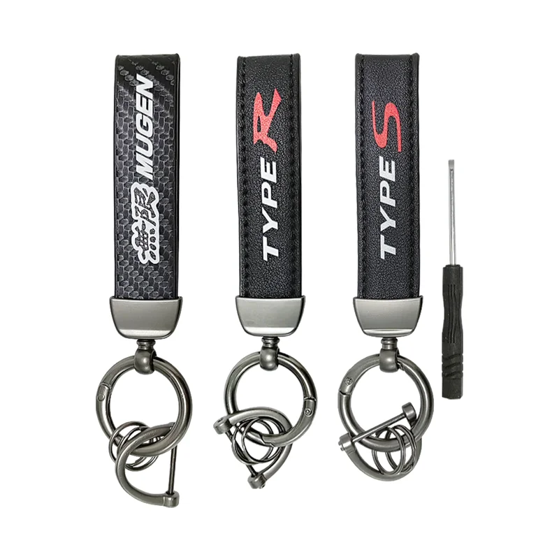Car carbon fiber pattern fashion version long metal key chain leather key accessories MUGEN TYPE R S car key fob