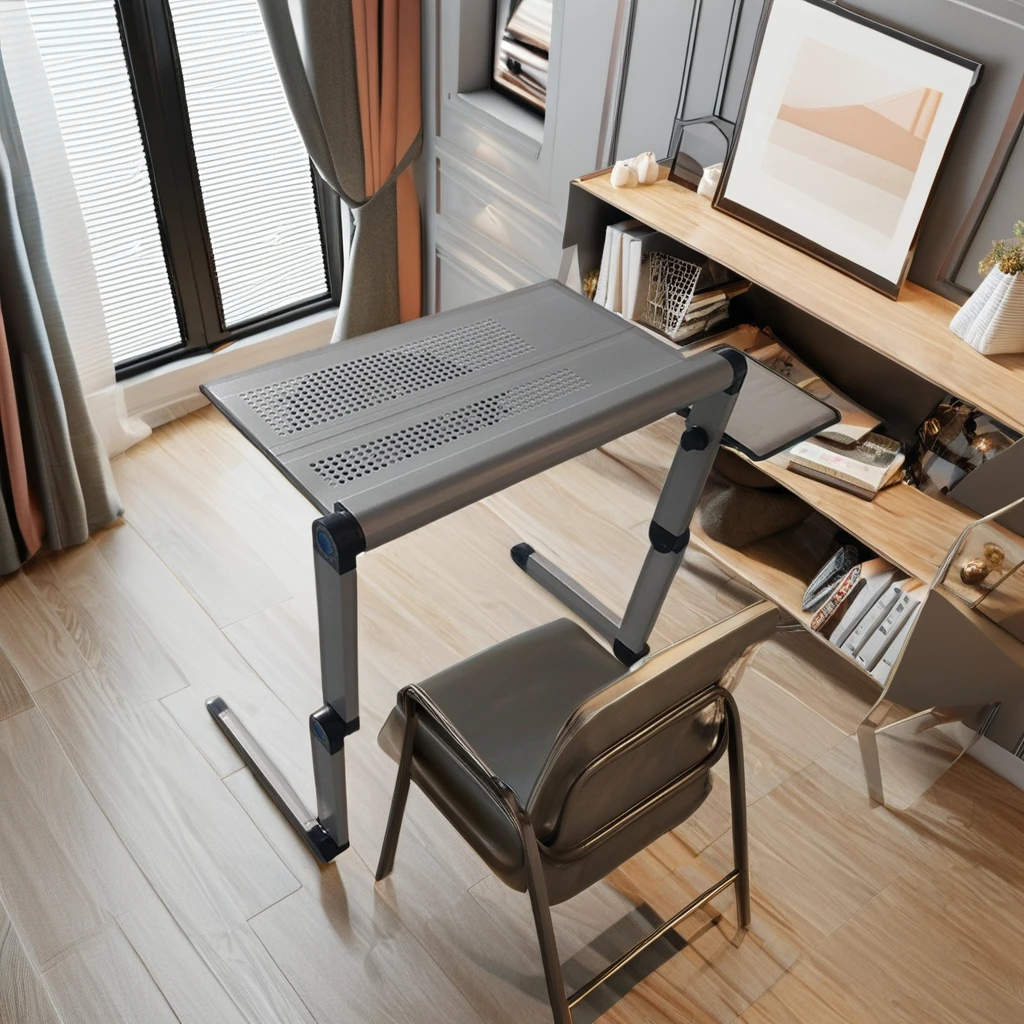 Portable Aluminum Folding Notebook Desk with USB Fan and Adjustable Height Mouse Pad Cool Surface Home Laptop Table