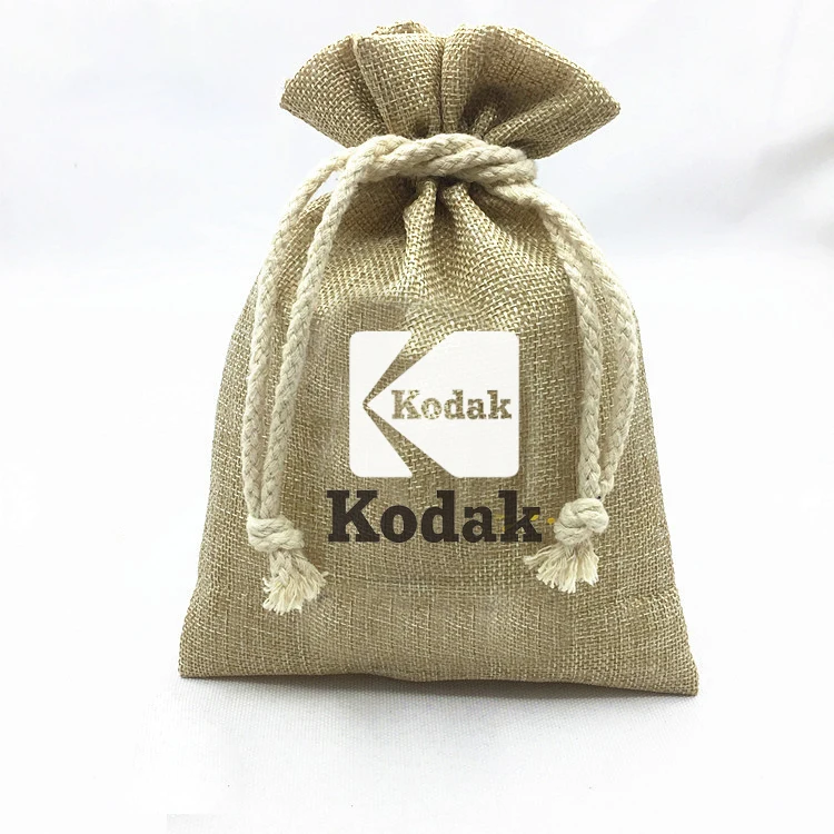 Natural Burlap Coffee Bag Small Jute Drawstring Bags Pouch with Customized Printing Logo