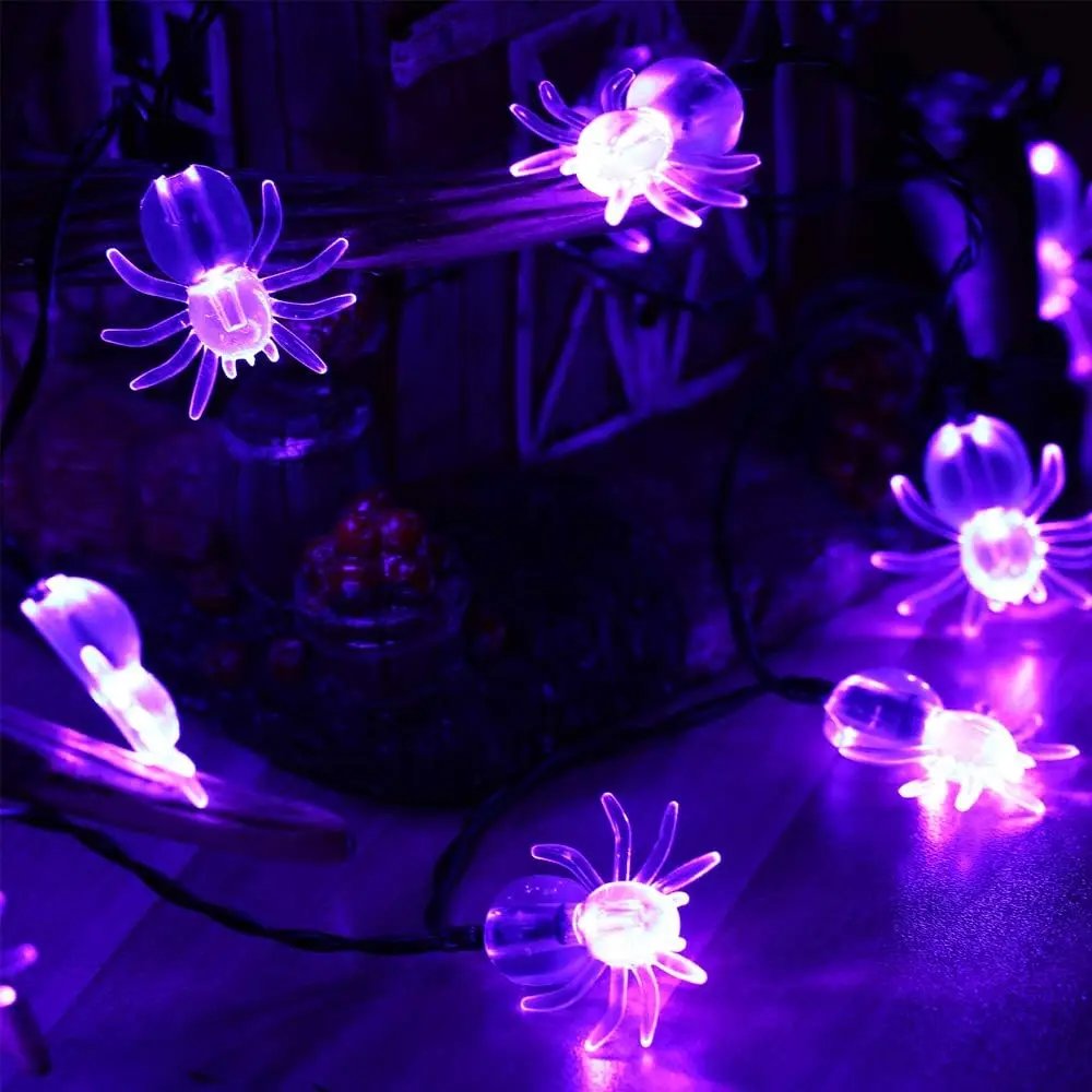 TSINYE LED Halloween Decoration Waterproof 3D Purple Spider Bat Pendant Decoration String Lights for theme parties carnival