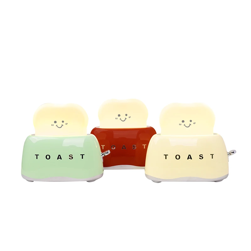 Cute Night Light Toast Lamp Dimmable LED Toaster Night Lamp Rechargeable And Timer Setting Nursery Night Light