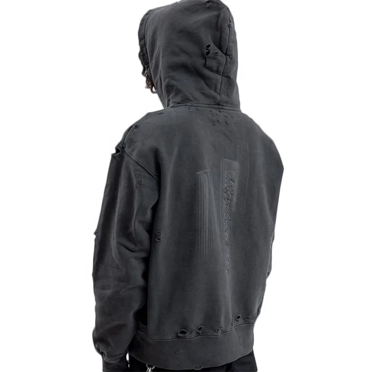 Finch Garment custom distressed hoodie heavyweight pullover vintage hoodie hip hop ripped men sweatshirt