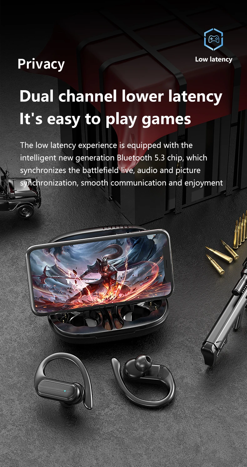 A520 TWS Wireless Earphones Sport Headphone Bluetooth 5.3 Smart Touch HiFI 9D Stereo Waterproof Ear Hook Headset  hearing aid