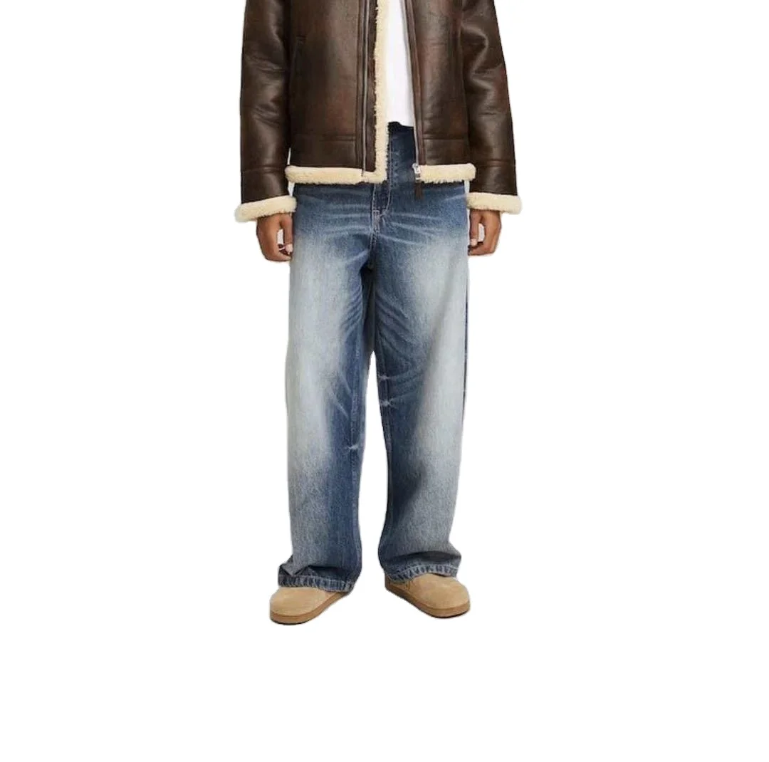 Ds Denim Manufacturer Men Blue Washed Stacked Baggy Jeans Urband Wear Men Denim Pants Streetwear Skater Wear Clothing