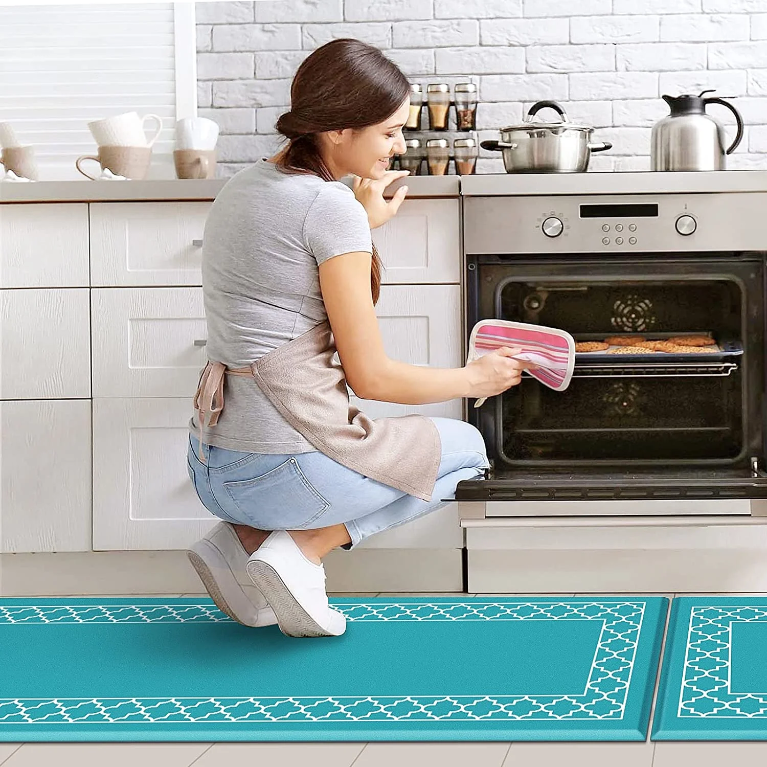 Green modern fashion kitchen mat non-slip absorbent floor mat kitchen long mat