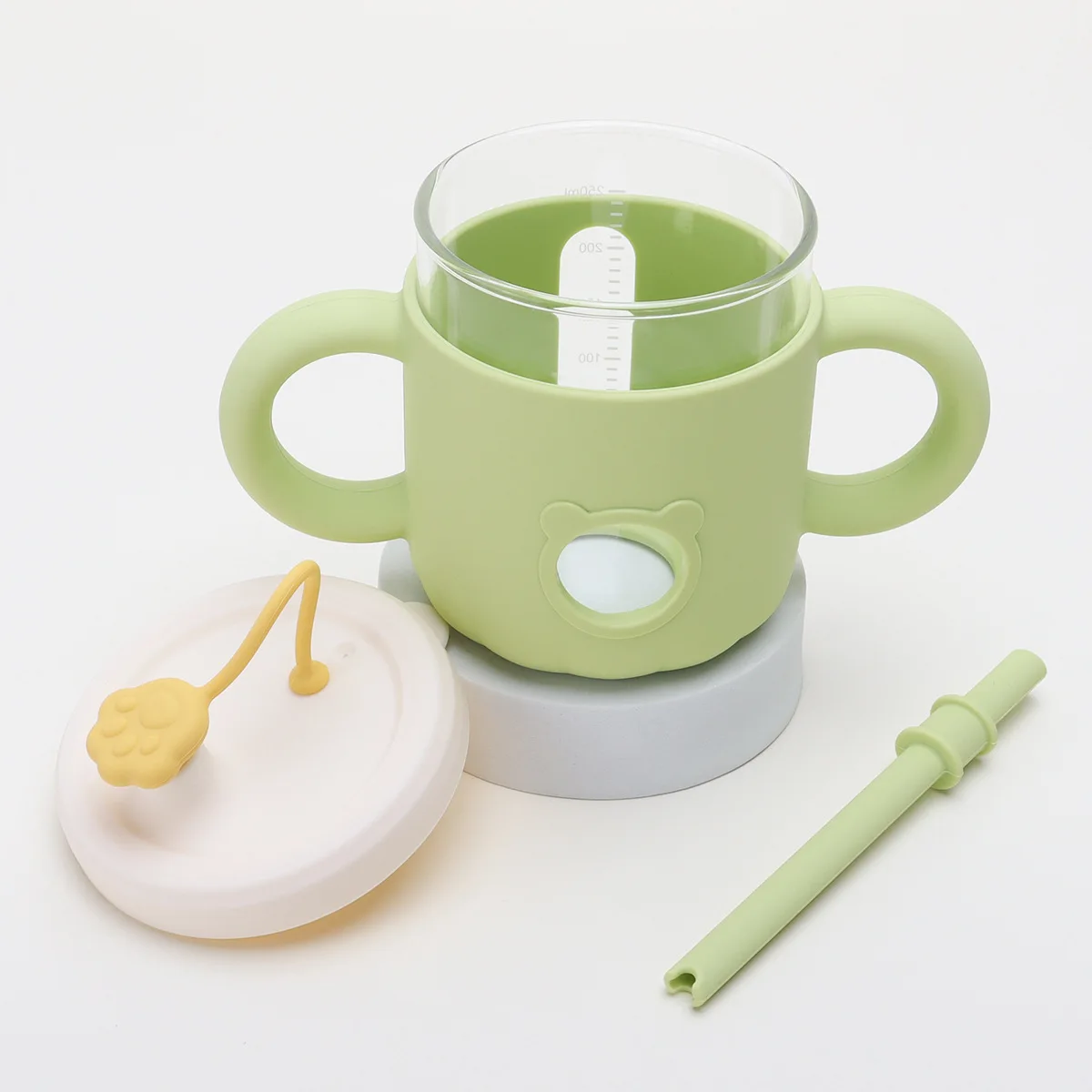 Baby Feeding Milk Glass Cup Spill Proof Sippy Cup Baby Milk Drinking Water Bottle with Silicone Sleeve with Lids and Straw