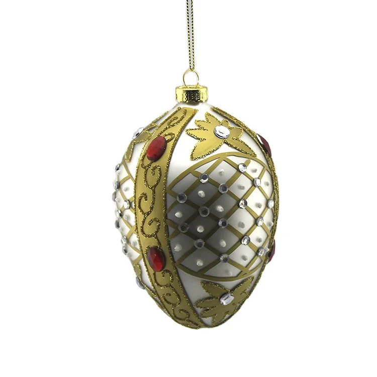 Yangzhou Factory Wholesale Hand Blown Artificial Hanging Christmas Beautiful Decorative Glass Easter Egg Ornaments