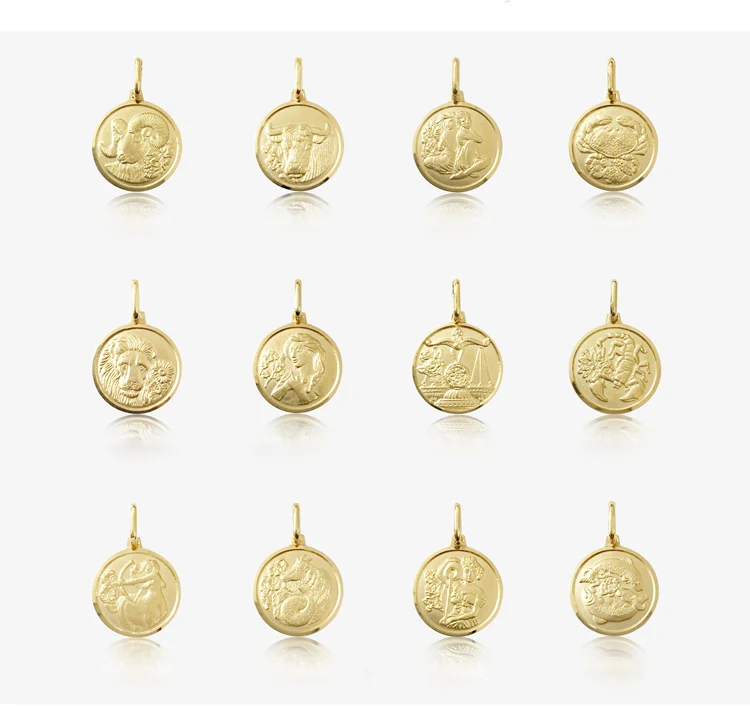 Firstmadam 12 Horoscope Aries 18K Gold Coin Pendant Exquisite Three Dimensional Relief