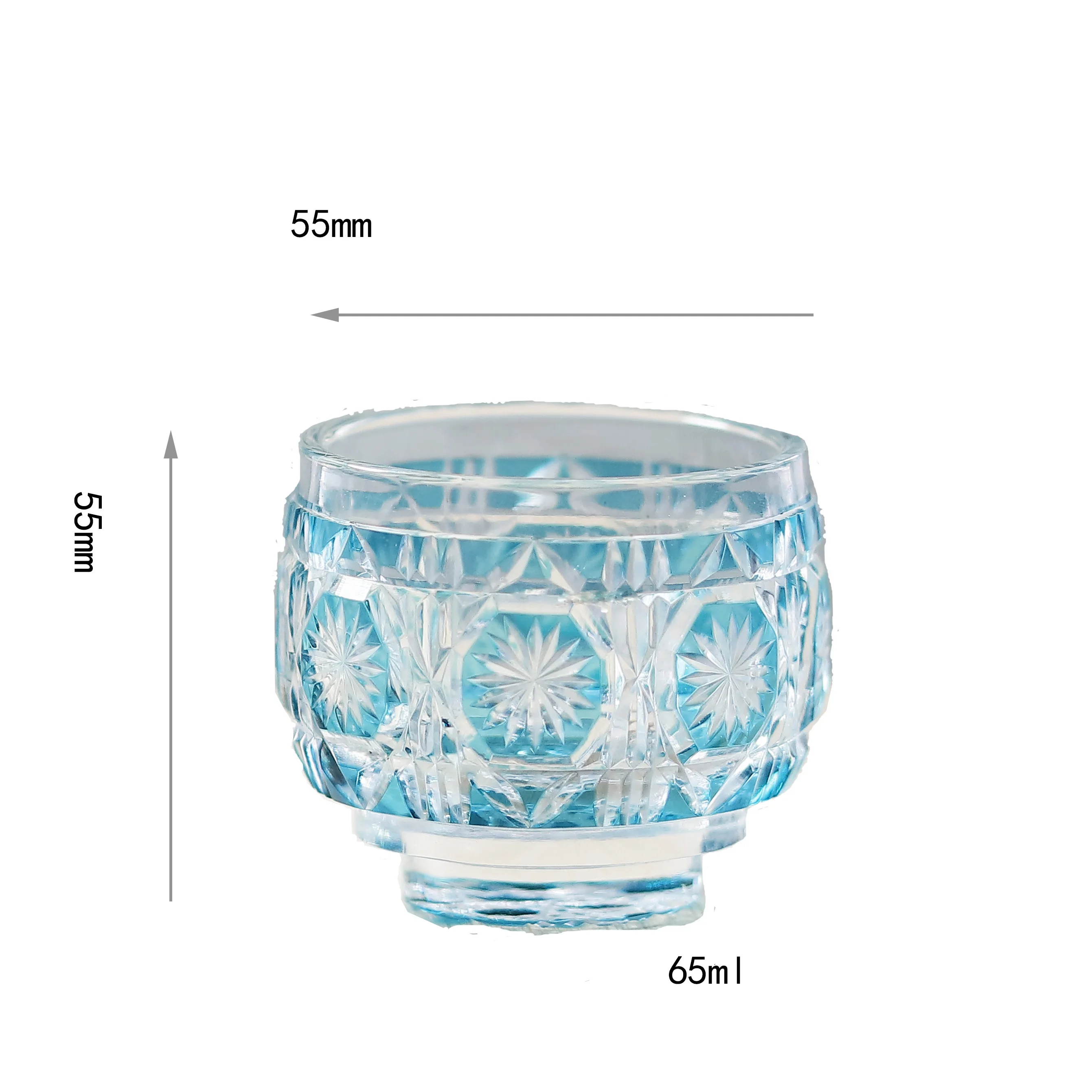 Sky Blue Classic Japanese Style Hand-Cut Liquor Glass Handcrafted Tea Cup Cold Wine Shot Glass for Coffee Tea & Wine Serving