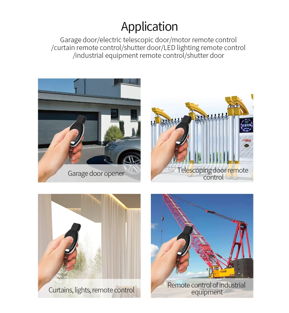 Custom 433MHZ learning code 4 key receiver switch remote control for garage door opener