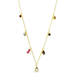 Roxi 2021 S925 Sterling Silver Rainbow colorful CZ zircon Necklace gold plated cross pendent Necklace