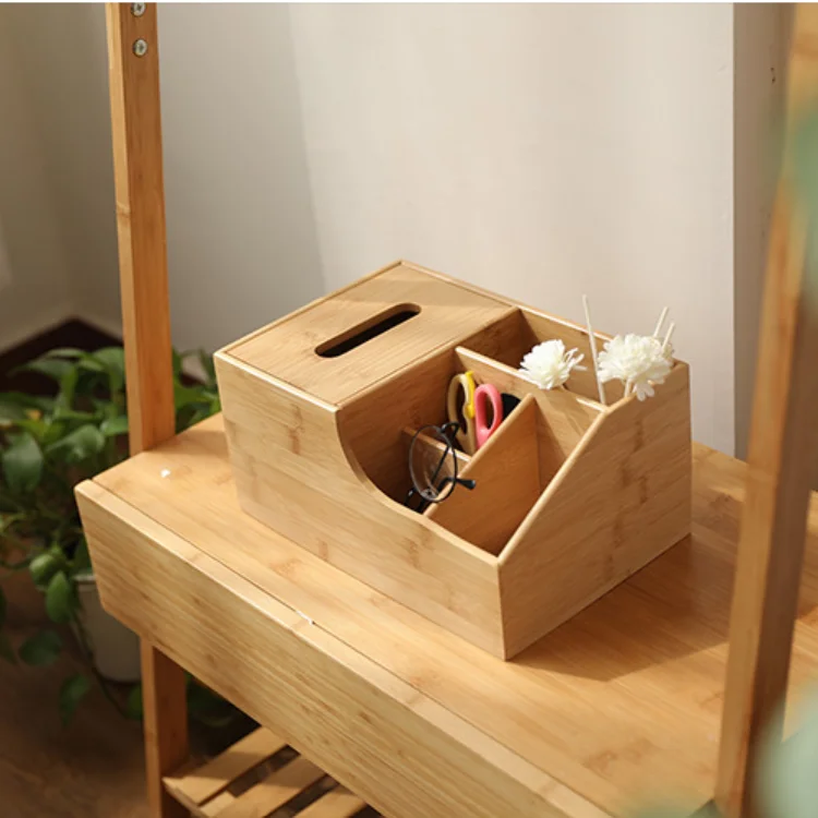 Hot Sale High Quality Multifunction Living Room Bamboo Tissue Storage Box Organizer