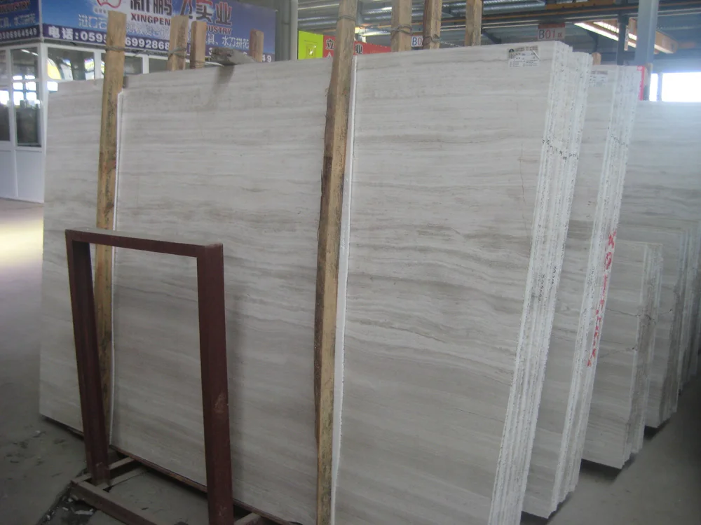 Modern Design Natural White Wooden Vein Marble Polished Surface Finish Granite Slab