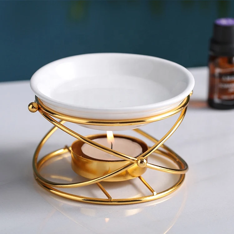 Wax Melt Candle Burner Diffuser Exquisite Gifts Ceramic Tray Plating Metal Oil Burners
